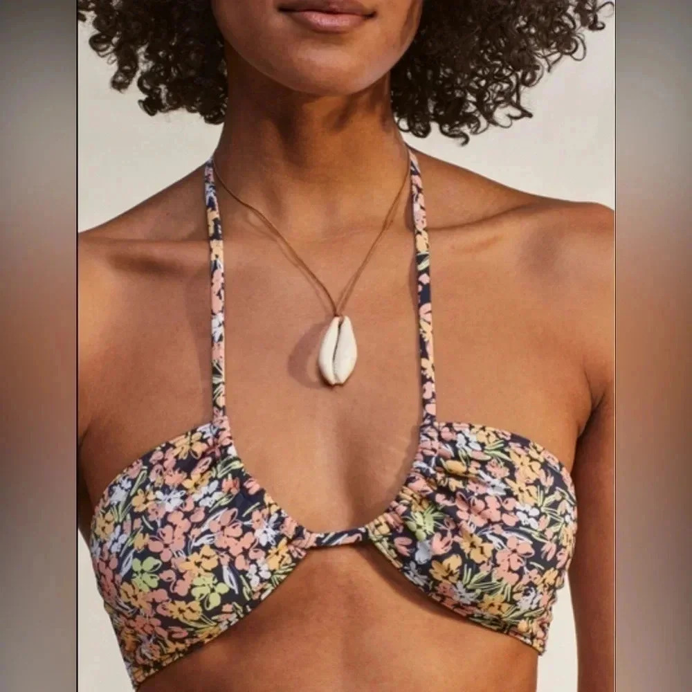 Roxy Printed Beach Classics Triangle Bikini Swim Top Women’s Large Colorful NWT‎